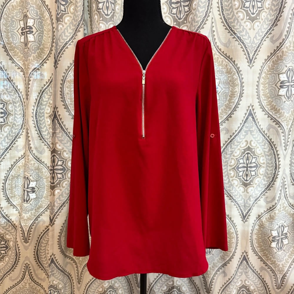 Women's Red Front Zip Blouse